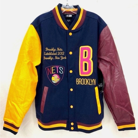 New Era Other - New Era Brooklyn Nets Varsity Jacket - Navy, Yellow, Maroon